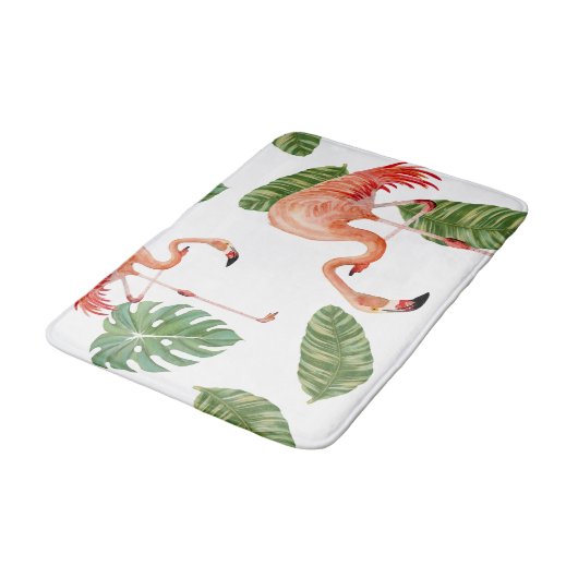 Waterverf Flamingo w Tropical Rainforest Leaves Badmat (Gekanteld)