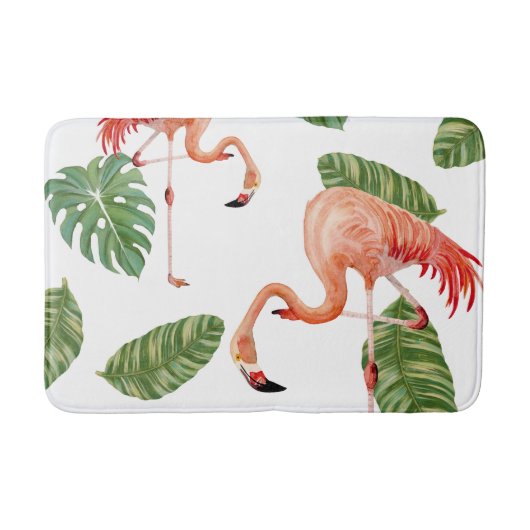 Waterverf Flamingo w Tropical Rainforest Leaves Badmat (Voorkant)