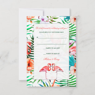 Waterverf Flamingo Wedding Response RSVP Kaartje
