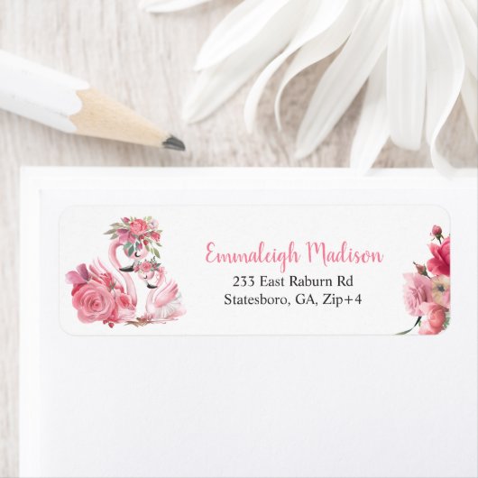 Waterverf Flamingo White Return-adres Etiket (Insitu)