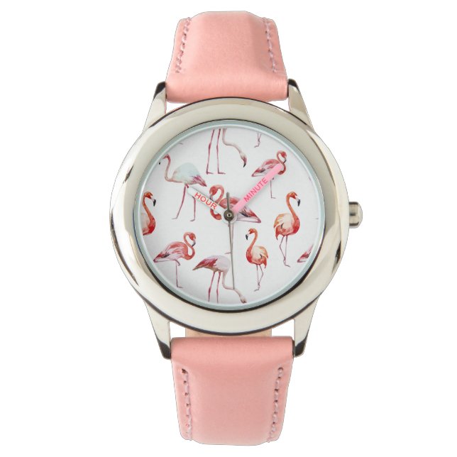 Waterverf flamingo wit motief tropische vogel horloge (Voorkant)