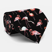 Waterverf flamingo zwarte tropische vogel stropdas (Opgerold)