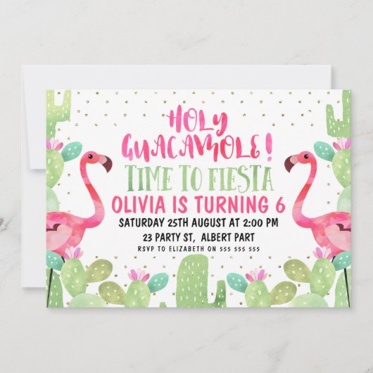 Waterverf Flamingos Birthday Party Invitation Kaart (Voorkant)