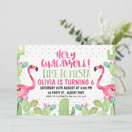Waterverf Flamingos Birthday Party Invitation Kaart (Staand voorkant)