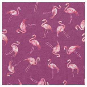 Waterverf Flamingo's door elkaar op Donker Roze Stof