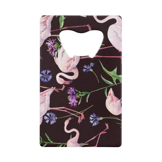 Waterverf flamingo's en wilde bloemmotief. creditkaart flessenopener (Voorkant)