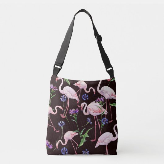 Waterverf flamingo's en wilde bloemmotief. crossbody tas (Voorkant)