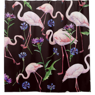 Waterverf flamingo's en wilde bloemmotief. douchegordijn