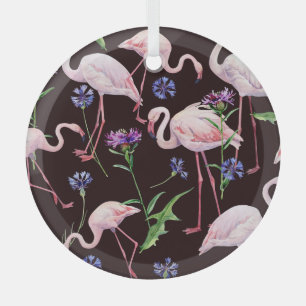 Waterverf flamingo's en wilde bloemmotief. glas ornament