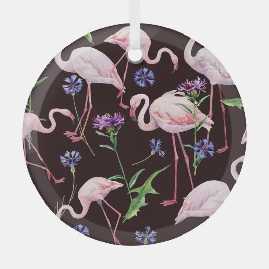 Waterverf flamingo's en wilde bloemmotief. glas ornament (Voorkant)