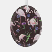 Waterverf flamingo's en wilde bloemmotief. glas ornament (Voorkant Rechts)