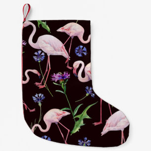 Waterverf flamingo's en wilde bloemmotief. kleine kerstsok