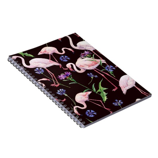 Waterverf flamingo's en wilde bloemmotief. notitieboek (Rechterzijde)