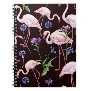 Waterverf flamingo's en wilde bloemmotief. notitieboek