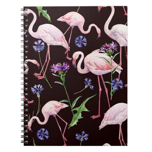 Waterverf flamingo's en wilde bloemmotief. notitieboek (Voorkant)