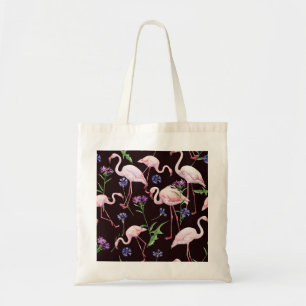 Waterverf flamingo's en wilde bloemmotief. tote bag