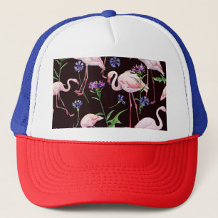 Waterverf flamingo's en wilde bloemmotief. trucker pet