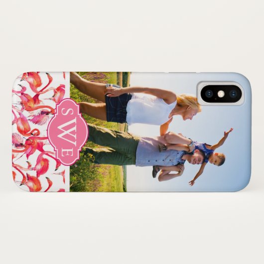 Waterverf Flamingos | Foto en monogram toevoegen Case-Mate iPhone Case (Achterkant (horizontaal))