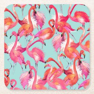 Waterverf Flamingos Gathered 2 Kartonnen Onderzetters