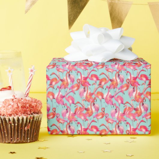 Waterverf Flamingos Gathered Cadeaupapier (Verjaardagsfeest)