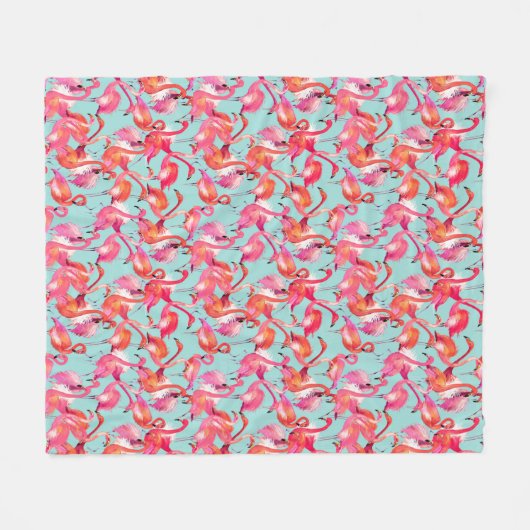 Waterverf Flamingos Gathered Fleece Deken (Voorkant (Horizontaal))