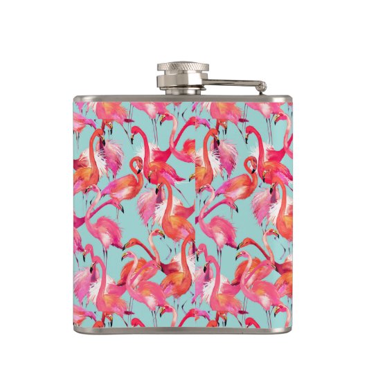 Waterverf Flamingos Gathered Heupfles (Achterkant)