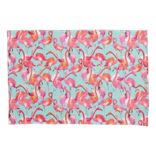 Waterverf Flamingos Gathered Kussensloop (Voorkant-Links)