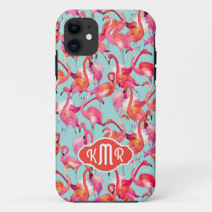Waterverf Flamingos Gathered   Monogram iPhone 11 Hoesje