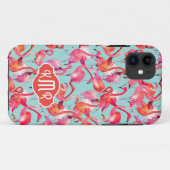Waterverf Flamingos Gathered | Monogram Case-Mate iPhone Case (Achterkant (horizontaal))