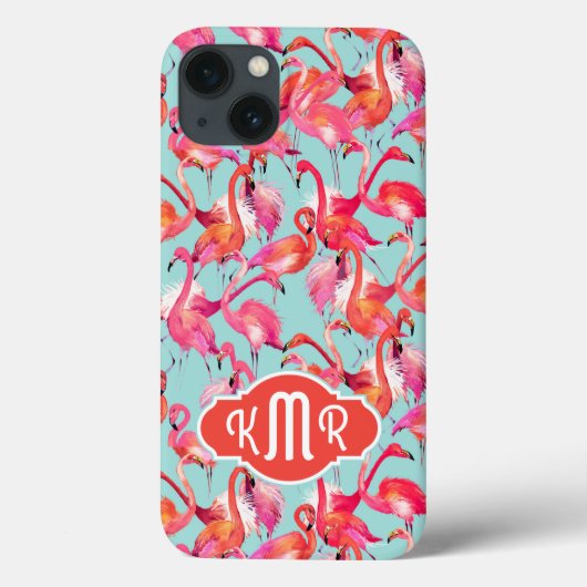 Waterverf Flamingos Gathered | Monogram Case-Mate iPhone Case (Achterkant)