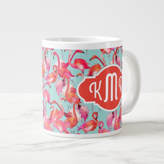 Waterverf Flamingos Gathered | Monogram Grote Koffiekop (Voorkant rechts)