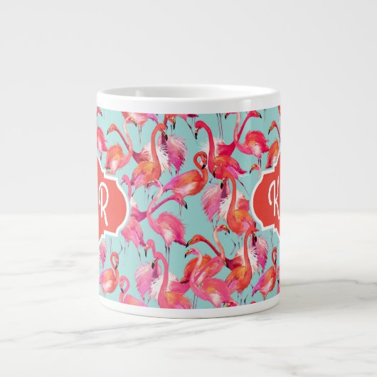 Waterverf Flamingos Gathered | Monogram Grote Koffiekop (Voorkant)