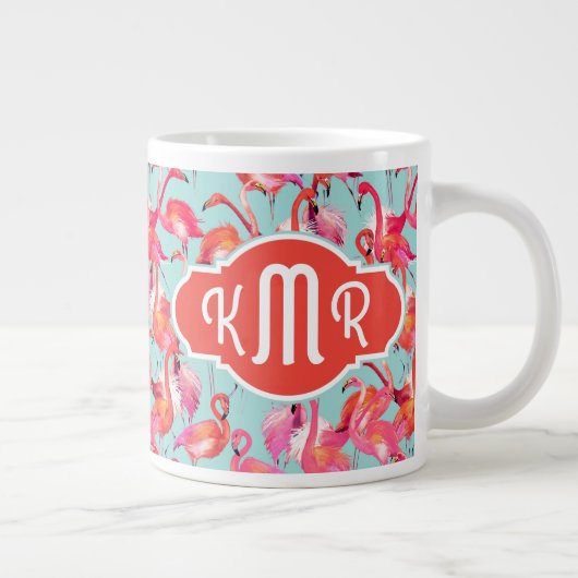 Waterverf Flamingos Gathered | Monogram Grote Koffiekop (Rechts)