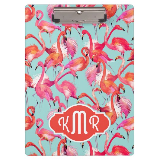 Waterverf Flamingos Gathered | Monogram Klembord (Voorkant)