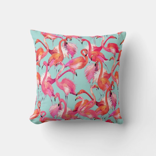 Waterverf Flamingos Gathered | Monogram Kussen (Voorkant)