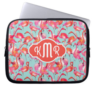 Waterverf Flamingos Gathered Monogram Laptop Sleeve