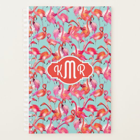 Waterverf Flamingos Gathered | Monogram Planner (Voorkant)