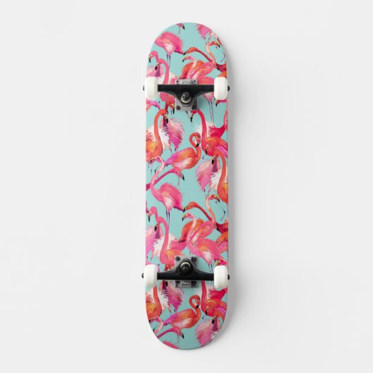 Waterverf Flamingos Gathered Persoonlijk Skateboard (Voorkant)