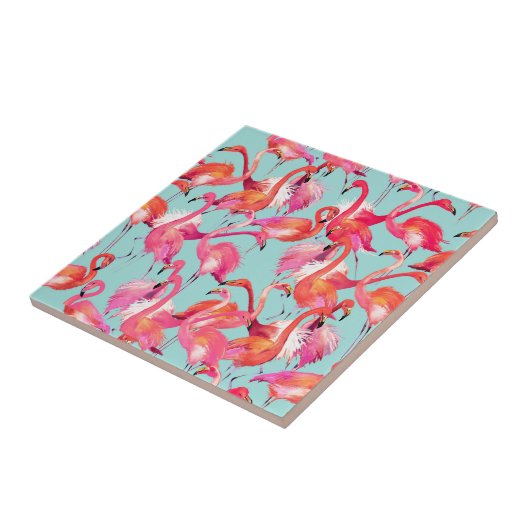 Waterverf Flamingos Gathered Tegeltje (Zijkant)