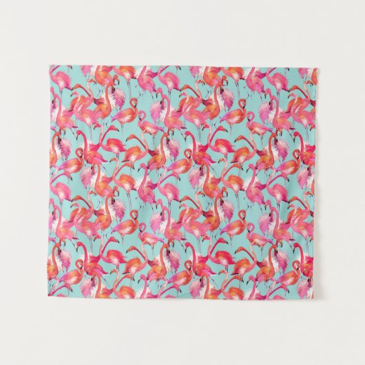 Waterverf Flamingos Gathered Wandkleed (Voorkant (horizontaal))