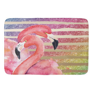 Waterverf Flamingos Glitter Gold Stripes Badmat