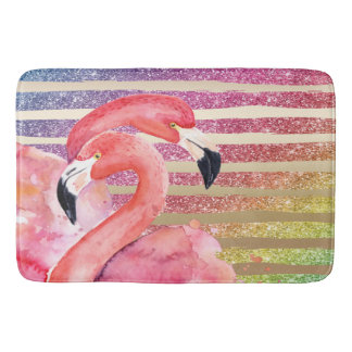 Waterverf Flamingos Glitter Gold Stripes Badmat