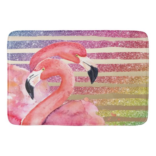 Waterverf Flamingos Glitter Gold Stripes Badmat (Voorkant)