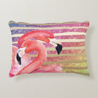 Waterverf Flamingos Glitter Gold Stripes Decoratief Kussen