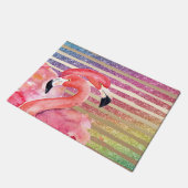 Waterverf Flamingos Glitter Gold Stripes Deurmat (Schuin)