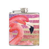 Waterverf Flamingos Glitter Gold Stripes Heupfles (Voorkant)