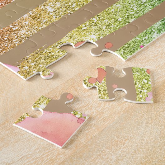 Waterverf Flamingos Glitter Gold Stripes Legpuzzel (Zijkant)