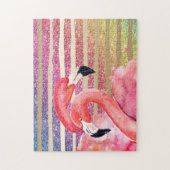 Waterverf Flamingos Glitter Gold Stripes Legpuzzel (Verticaal)