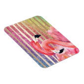 Waterverf Flamingos Glitter Gold Stripes Magneet (Rechterzijde)