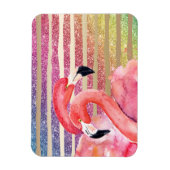 Waterverf Flamingos Glitter Gold Stripes Magneet (Verticaal)